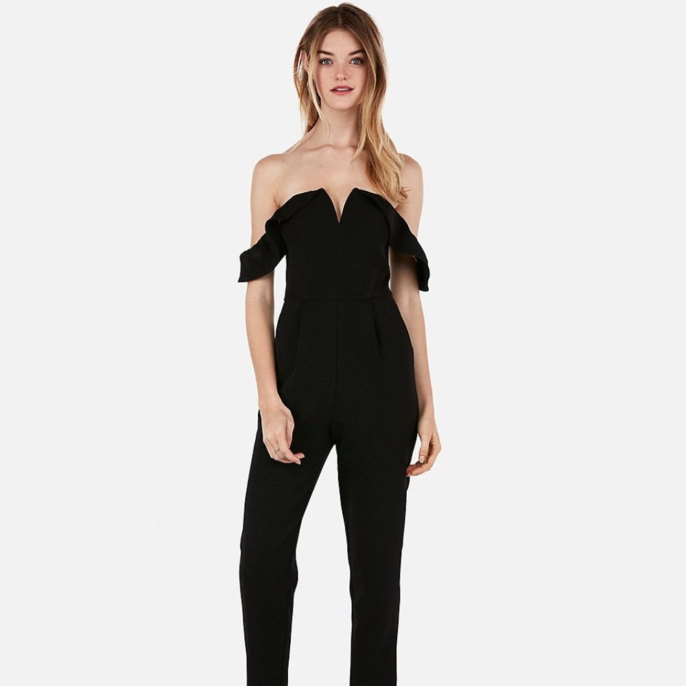 Express Strapless Off The Shoulder V-Wire Jumpsuit